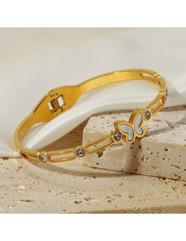 Jewels Galaxy Stainless Steel Gold Plated Butterfly inspired Mother Of Pearls Contemporary Bracelet