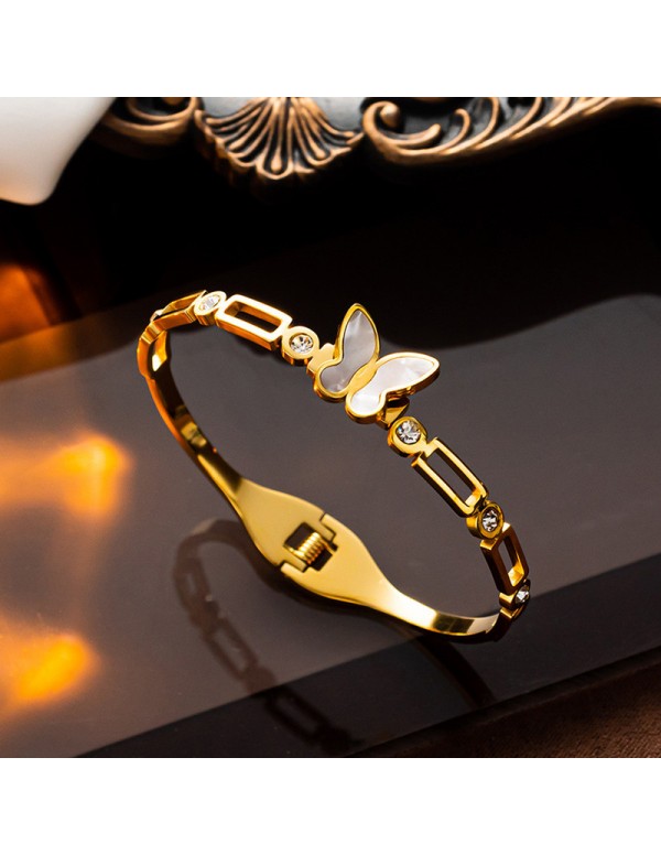 Jewels Galaxy Stainless Steel Gold Plated Butterfly inspired Mother Of Pearls Contemporary Bracelet