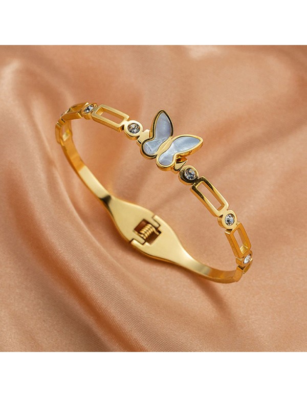 Jewels Galaxy Stainless Steel Gold Plated Butterfly inspired Mother Of Pearls Contemporary Bracelet