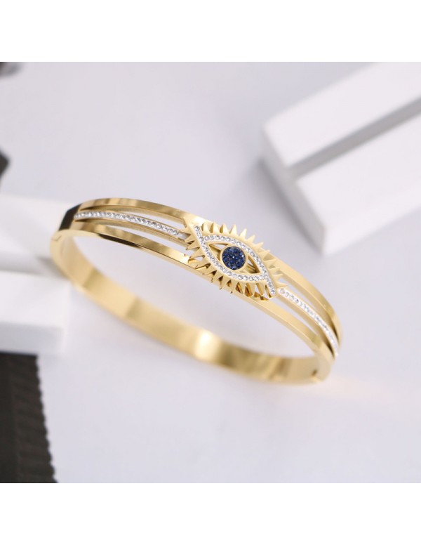 Jewels Galaxy Stainless Steel Gold Plated American Diamond Studded Evil Eye Bracelet