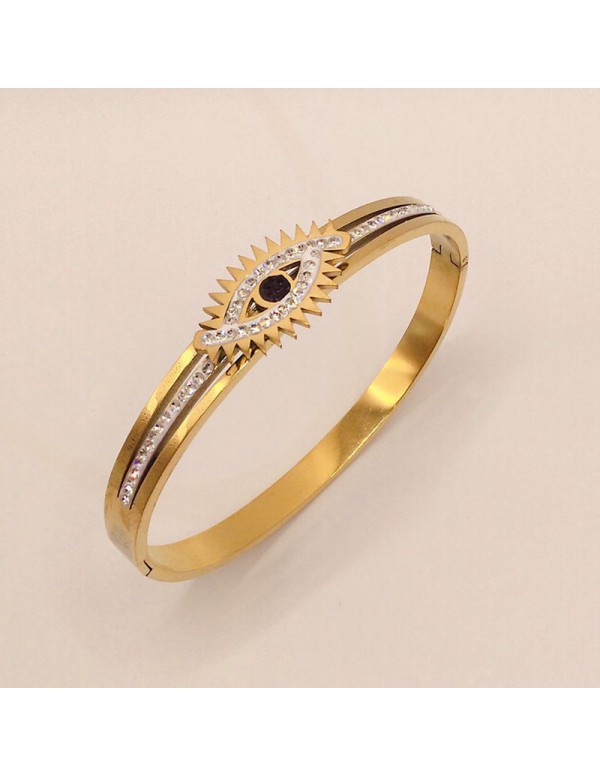 Jewels Galaxy Stainless Steel Gold Plated American Diamond Studded Evil Eye Bracelet
