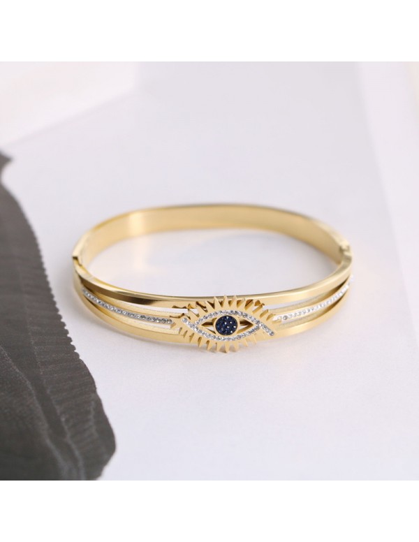 Jewels Galaxy Stainless Steel Gold Plated American Diamond Studded Evil Eye Bracelet
