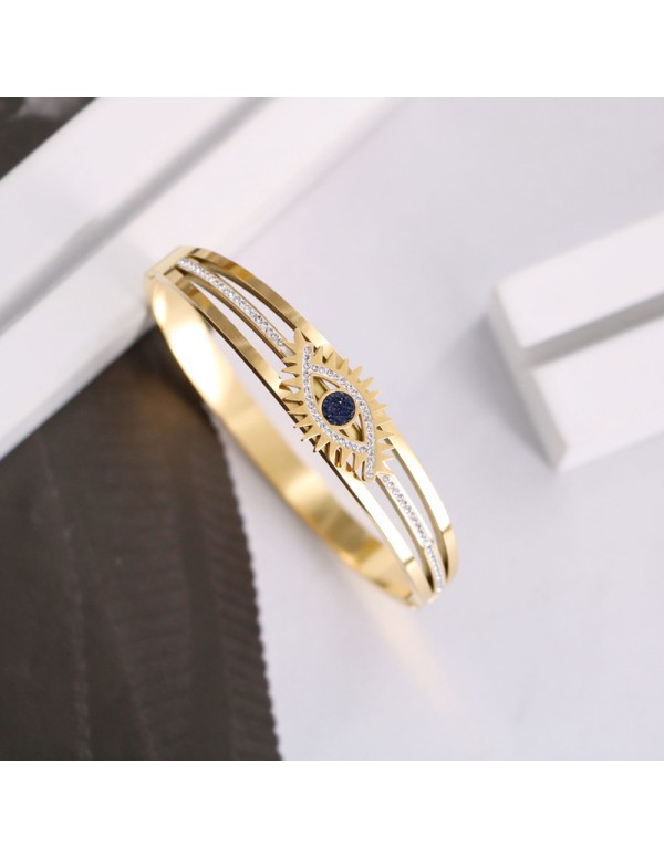 Jewels Galaxy Stainless Steel Gold Plated American Diamond Studded Evil Eye Bracelet