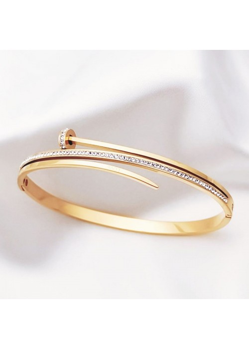 Jewels Galaxy Stainless Steel Gold Plated American Diamond Studded Nail inspired Bracelet