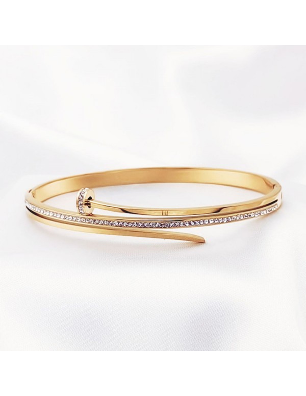Jewels Galaxy Stainless Steel Gold Plated American Diamond Studded Nail inspired Bracelet