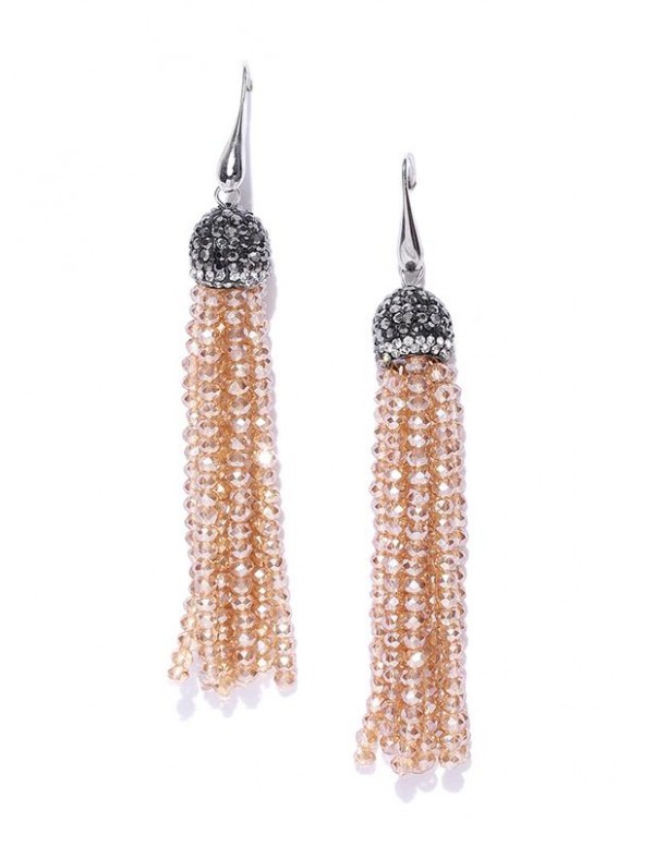 Beige & Black Silver-Plated Handcrafted Tassel...