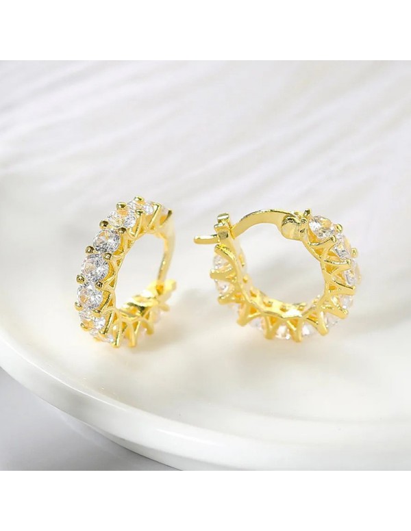 Jewels Galaxy Gold Plated American Diamond Studded Contemporary Hoop Earrings