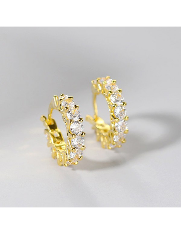 Jewels Galaxy Gold Plated American Diamond Studded Contemporary Hoop Earrings