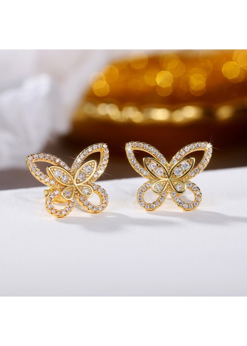 Jewels Galaxy Gold Plated American Diamond Studded Butterfly Shaped Korean Earrings