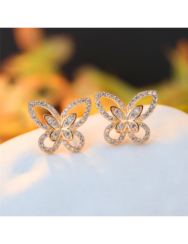 Jewels Galaxy Gold Plated American Diamond Studded Butterfly Shaped Korean Earrings