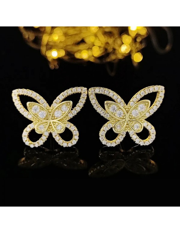 Jewels Galaxy Gold Plated American Diamond Studded Butterfly Shaped Korean Earrings