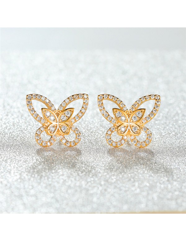 Jewels Galaxy Gold Plated American Diamond Studded Butterfly Shaped Korean Earrings