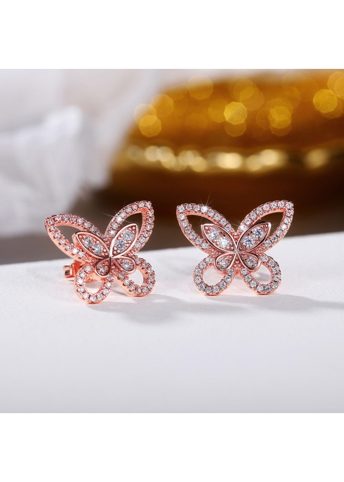 Jewels Galaxy Rose Gold Plated American Diamond Studded Butterfly Shaped Korean Earrings