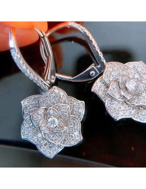 Jewels Galaxy Silver Plated American Diamond Studded Floral Rose themed Drop Earrings