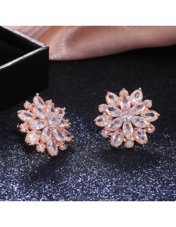 Jewels Galaxy Rose Gold Plated American Diamond Studded Floral Stud Earrings