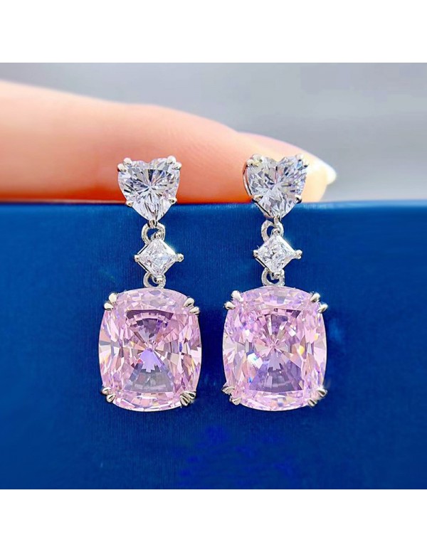 Jewels Galaxy Silver Plated AD Studded Silver Heart inspired Pink Crushed Ice Cut Drop Earrings