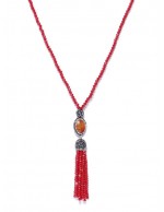 Red Beaded Tasseled Handcrafted Necklace...