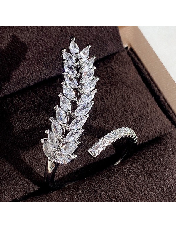 Jewels Galaxy Silver-Plated CZ Stone-Studded Leaf ...
