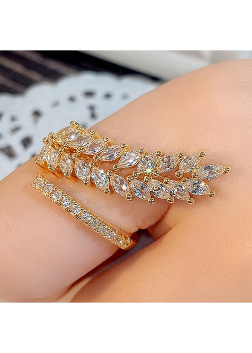 Jewels Galaxy Gold-Plated CZ Stone-Studded Leaf inspired Adjustable Finger Ring