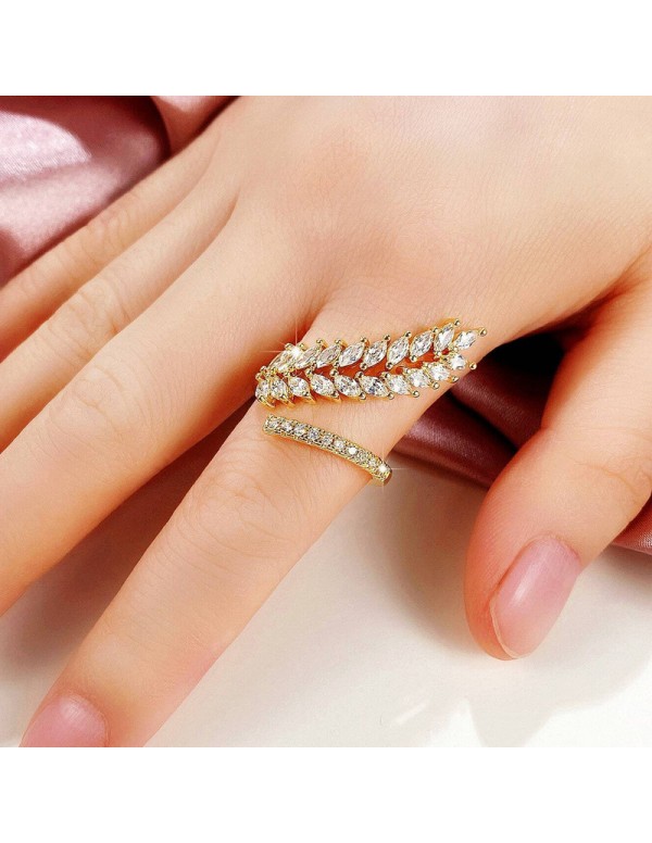 Jewels Galaxy Gold-Plated CZ Stone-Studded Leaf inspired Adjustable Finger Ring