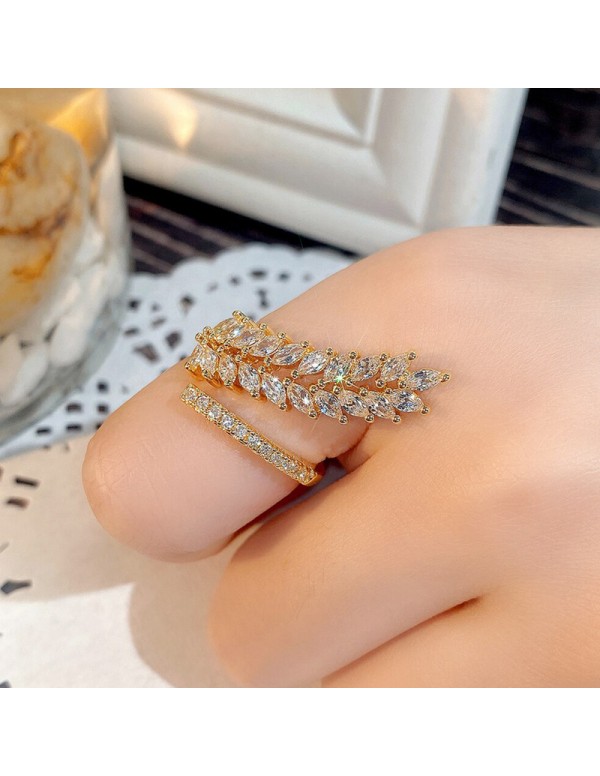 Jewels Galaxy Gold-Plated CZ Stone-Studded Leaf inspired Adjustable Finger Ring