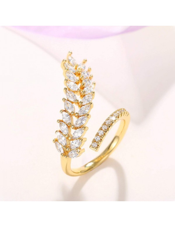 Jewels Galaxy Gold-Plated CZ Stone-Studded Leaf inspired Adjustable Finger Ring