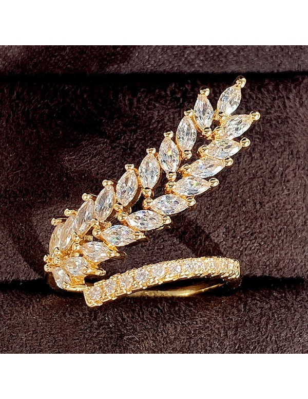 Jewels Galaxy Gold-Plated CZ Stone-Studded Leaf inspired Adjustable Finger Ring