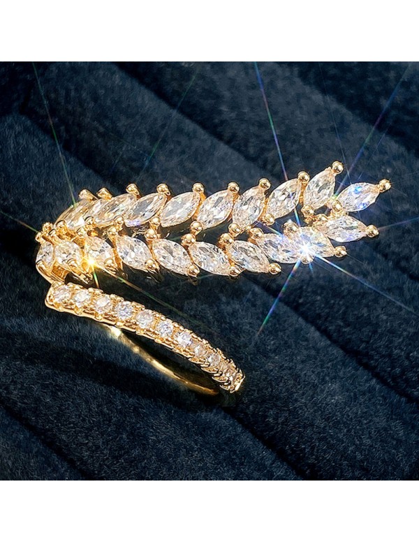 Jewels Galaxy Gold-Plated CZ Stone-Studded Leaf inspired Adjustable Finger Ring