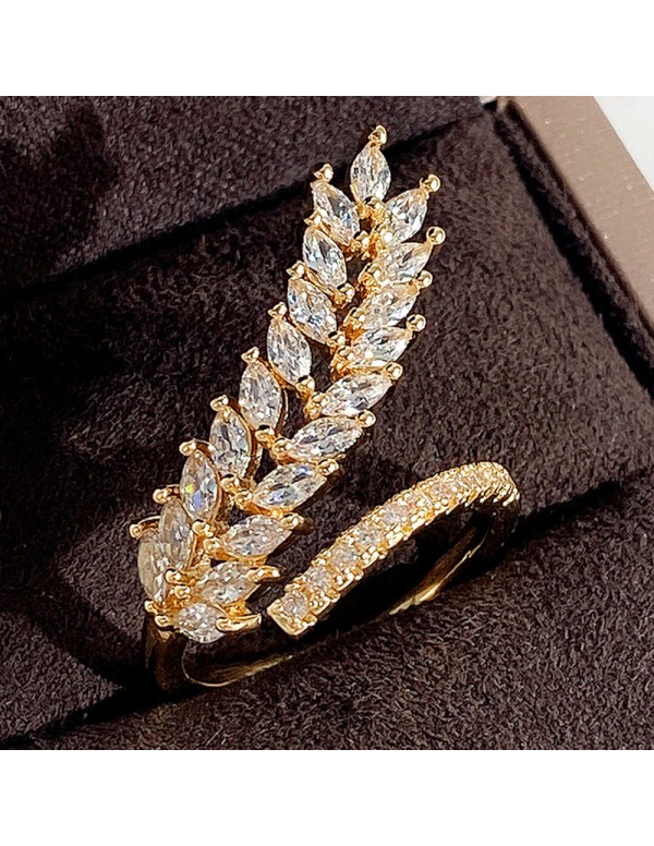 Jewels Galaxy Gold-Plated CZ Stone-Studded Leaf inspired Adjustable Finger Ring
