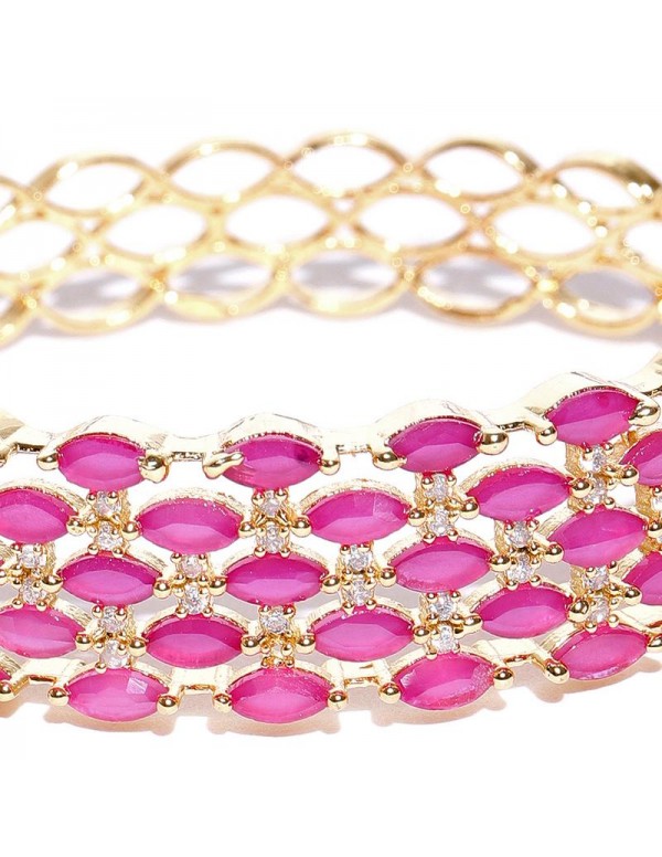 Jewels Galaxy Pink Gold-Plated Stone-Studded Bangle-Style Bracelet 17006