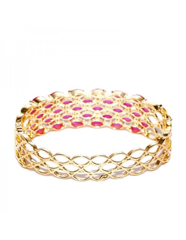 Jewels Galaxy Pink Gold-Plated Stone-Studded Bangle-Style Bracelet 17006