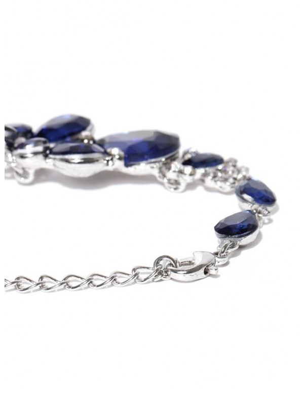 Jewels Galaxy Navy Blue Rhodium-Plated Handcrafted Stone-Studded Contemporary Bracelet 17073