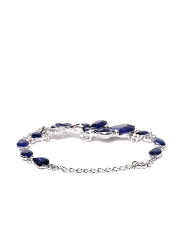 Jewels Galaxy Navy Blue Rhodium-Plated Handcrafted Stone-Studded Contemporary Bracelet 17073