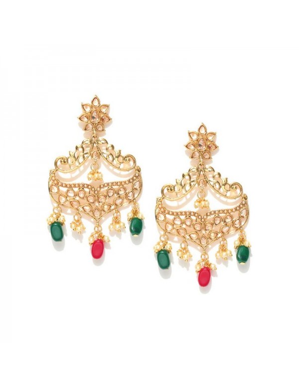 Jewels Galaxy Gold Plated Traditional Ruby Green Chandelier Earrings 5050