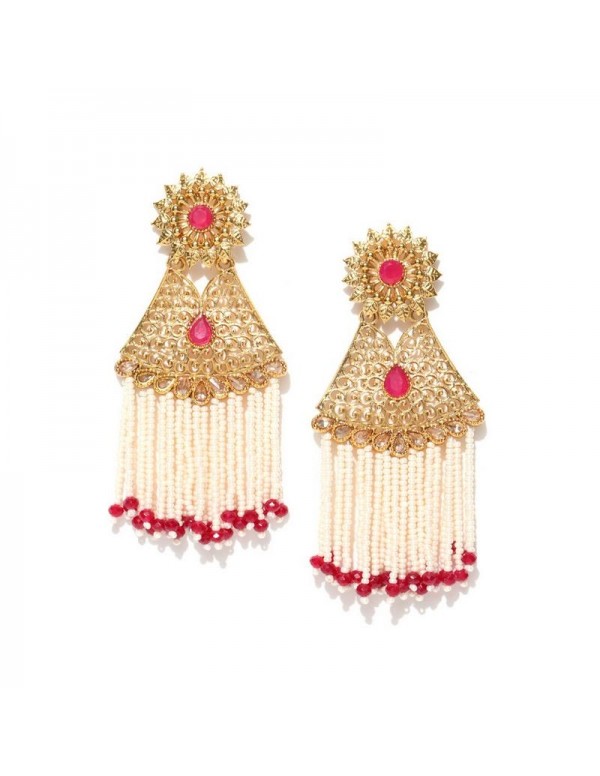 Jewels Galaxy Gold Plated Traditional Ruby Drop Earrings 5052