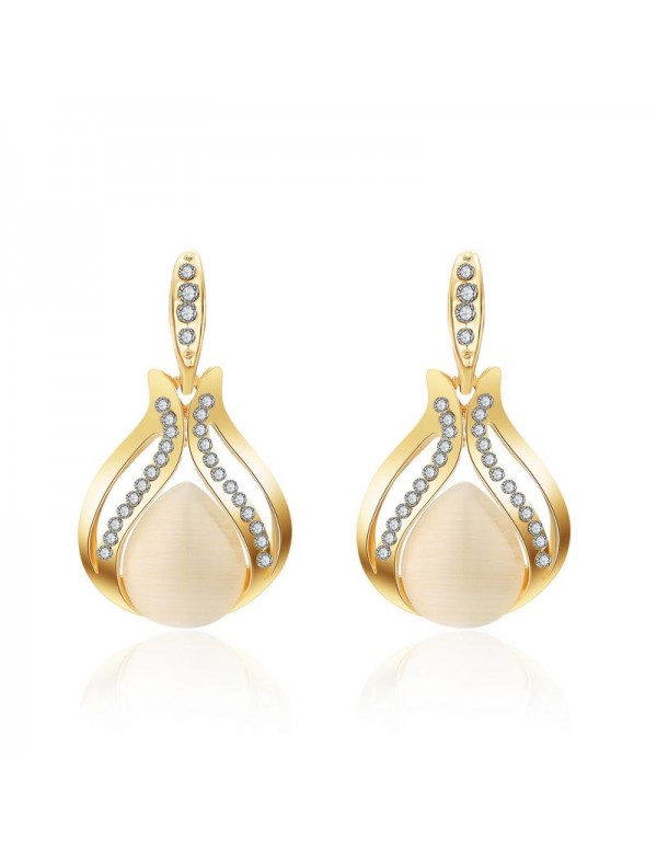 Jewels Galaxy Cream-Coloured Gold-Plated Handcrafted Stone-Studded Drop Earrings 5081