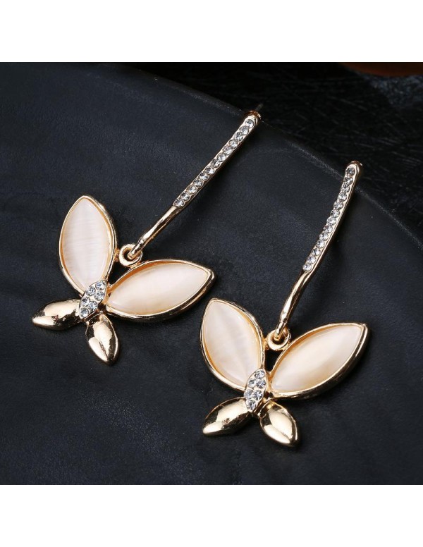 Jewels Galaxy Cream-Coloured Gold-Plated Handcrafted Stone-Studded Drop Earrings 5090