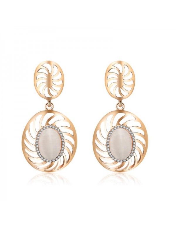 Jewels Galaxy Peach-Coloured Rose Gold-Plated Handcrafted Stone-Studded Drop Earrings 5091