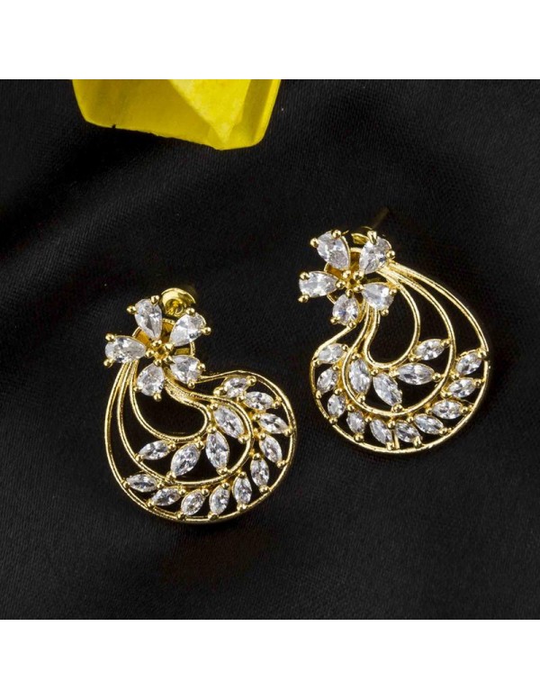Jewels Galaxy Gold Plated Traditional White Floral AD Earrings 6042
