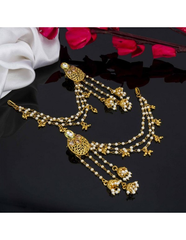 Jewels Galaxy Gold Plated Traditional Kundan Bahubali Earrings 6173
