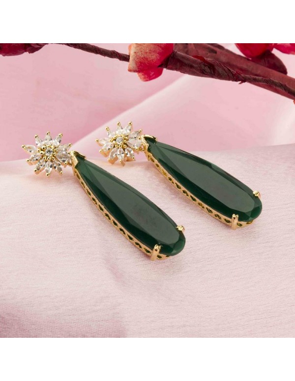Jewels Galaxy Gold Plated Antique Green Floral Drop Earrings 6199