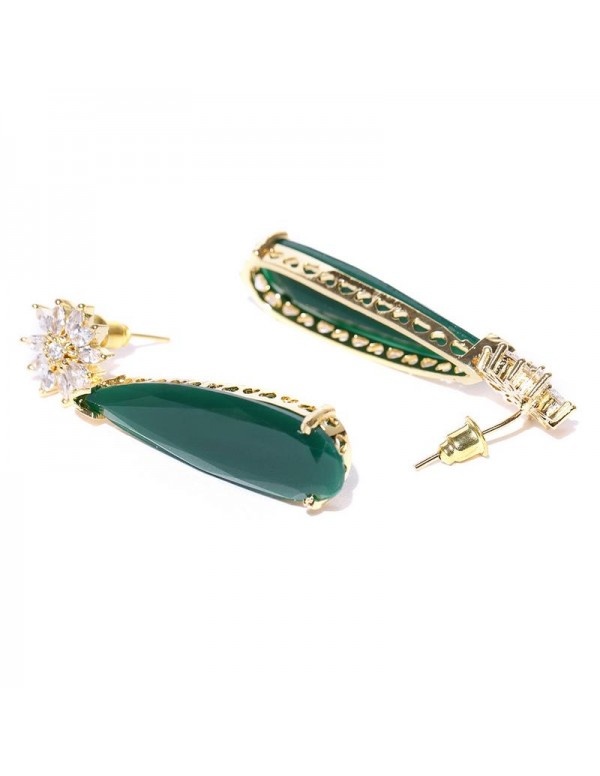 Jewels Galaxy Gold Plated Antique Green Floral Drop Earrings 6199