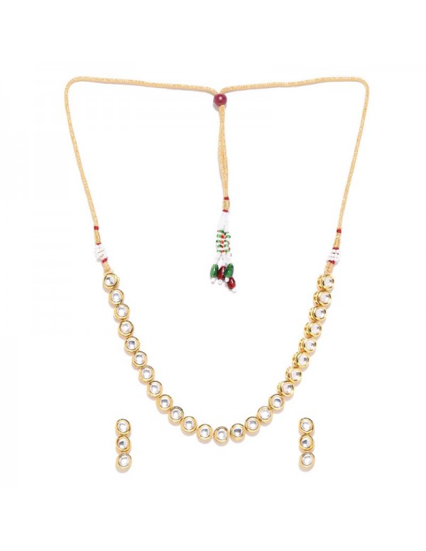 Jewels Galaxy Gold-Toned Kundan Stone-Studded Beaded Jewellery Set 10010