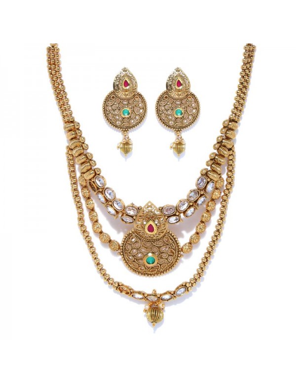 Jewels Galaxy Antique Gold-Toned Luxuria Stone-Studded Jewellery Set 1446