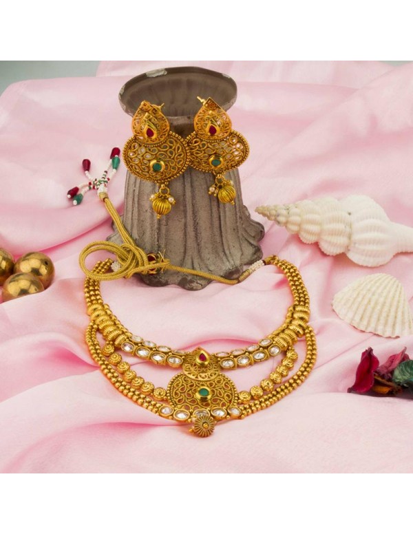 Jewels Galaxy Antique Gold-Toned Luxuria Stone-Studded Jewellery Set 1446