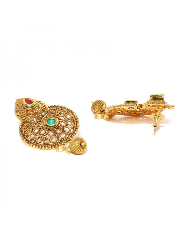 Jewels Galaxy Antique Gold-Toned Luxuria Stone-Studded Jewellery Set 1446