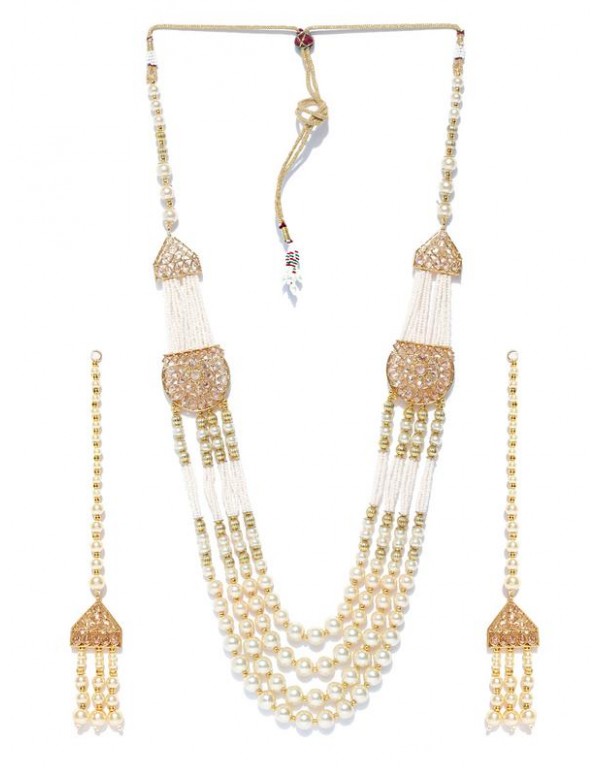 Jewels Galaxy Gold-Toned & Off-White Multistra...