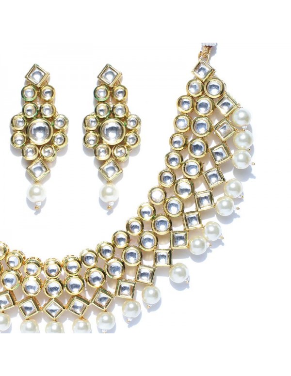 Jewels Galaxy Gold-Toned Kundan Jewellery Set 1489