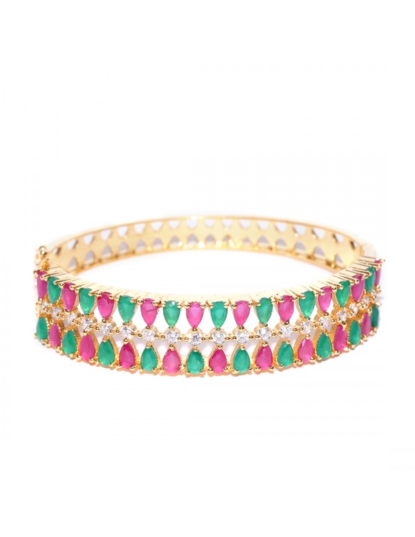 Jewels Galaxy Green & Pink Gold-Plated Stone-S...