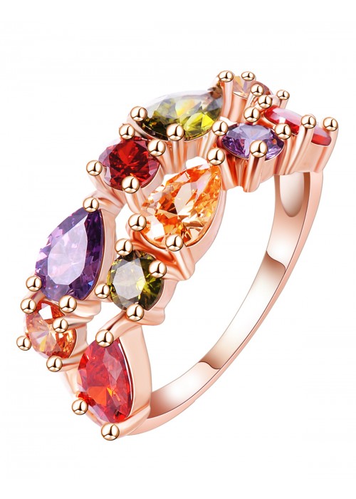 Jewels Galaxy Multicoloured 18K Rose Gold-Plated CZ Stone-Studded Ring 5001